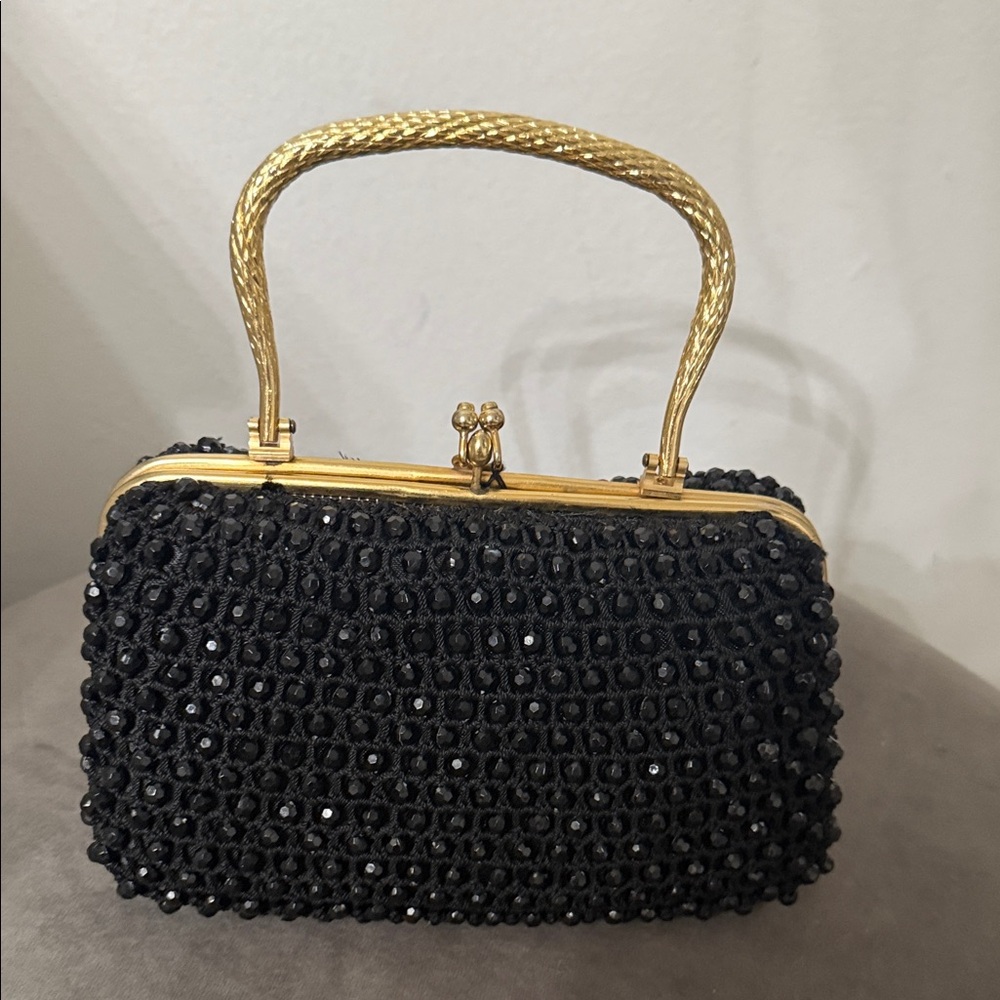 Elegant Black Beaded Handbag